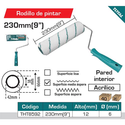 Rodillo De Pintar 230 Mm/9". Largo De La Fibra 12 Mm. Diam De La Barra 6 Mm.