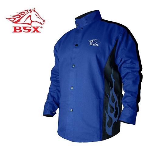 BSX Chaqueta soldador resistente a las llamas Azul negro con llamas Medium