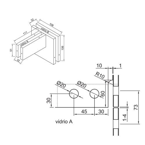 CONECTOR 4 PANELES CON ALETA. SATINADO