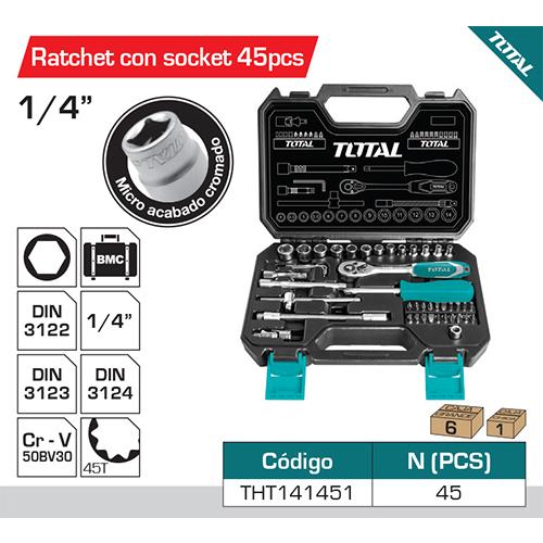 Rachet C/Socket 45PZA 1/4" CRV DR SOCKET 4,4.5,5,5.5,6,7,8,9,10,11,12,13,14Mm