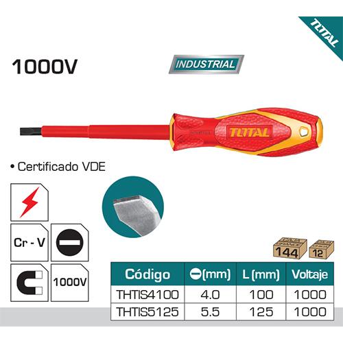 Destornillador Insulado De Paleta 4.0 Mm. Largo 100 Mm. Cr-V. 1000Volts. Certificado VDE