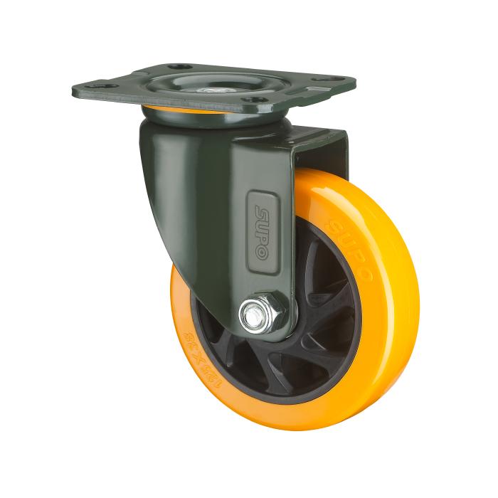 Rueda giratoria Serie trabajo pesado 75mm 3" Capacidad por rueda 133kg Poliuretano  PU naranja