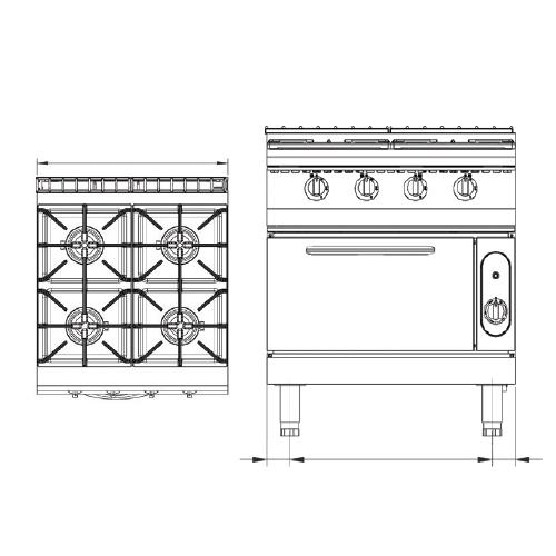 Estufa Premium Gas,Horno700x700x850+60Mm 31+5.8KW/125560BTU Presion2800pa Consume 2.32Kg/H.117 Kg(3M