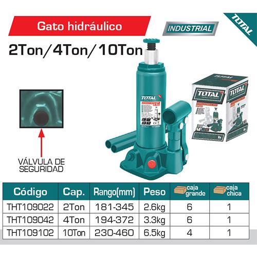 Gato Hidraulico Botella,2Ton C/Valv De Seguridad,Altura Min181mm Max345mm,Recorrido 164Mm,Peso 2.6Kg