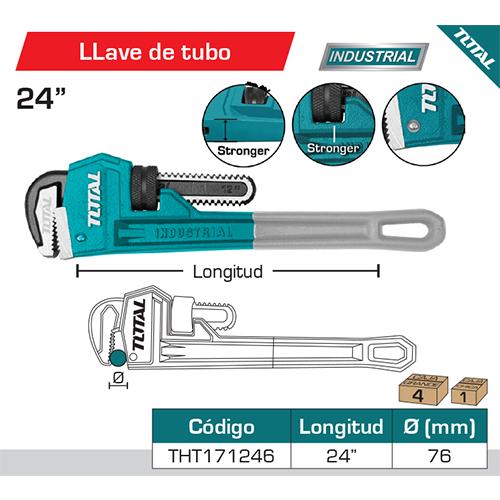 Llave De Tubo Forjada Acero Alta Calidad. Remache Sólido.Diámetro Max Sujeción: 76Mm.  24"