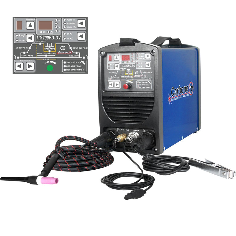 TIG 200PD-DV Maquina soldadura Tig DC alta frec y electrodo 110/220V (ultraportatil) uso indu(1año