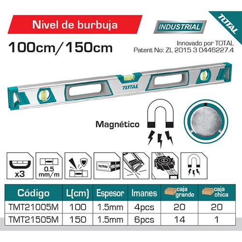 Nivel De Burbuja Magnetico De 100 Cm. Alta Calidad. Resistente A Caidas Y Golpes.