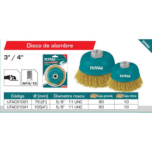 Disco De Alambre 4" Con Rosca 5/8" 11 UNC. Diametro Alambre 0.3 Mm.