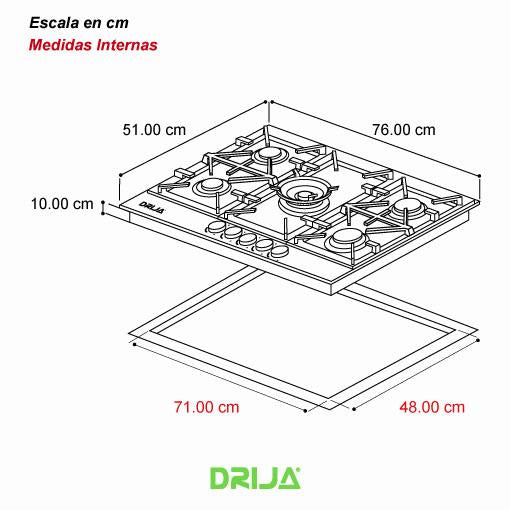 ESTUFA MILAN 76 A GAS, ACERO INOX.