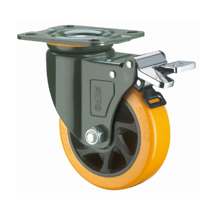 Rueda giratoria con freno  Serie trabajo pesado 75mm 3" Capacidad 133kg Poliuretano PU naranja