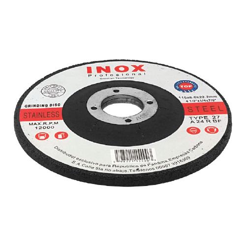 Disco de desbaste de 7" x 3/8". Hollo de 7/8". Grado Acero inoxidable.