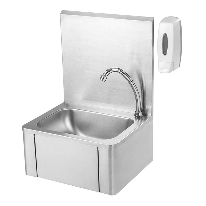 Lavamanos sanitario con valvula de rodilla incluida. Acero inox 400*300*570mm.Incluye grifo