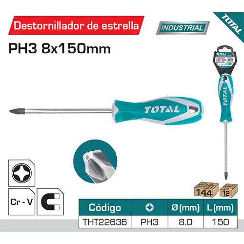 Destornillador De Estrella PH3. Diam. 8.0 Mm. Largo 150 Mm. Cr-V.