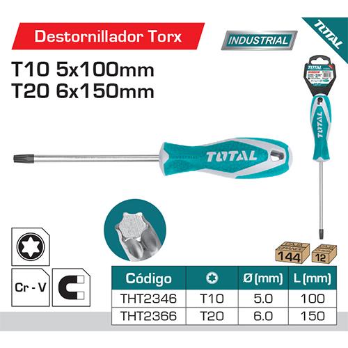 Destornillador Torx T20. Diam. 6.0 Mm. Largo 150 Mm. Cr-V.