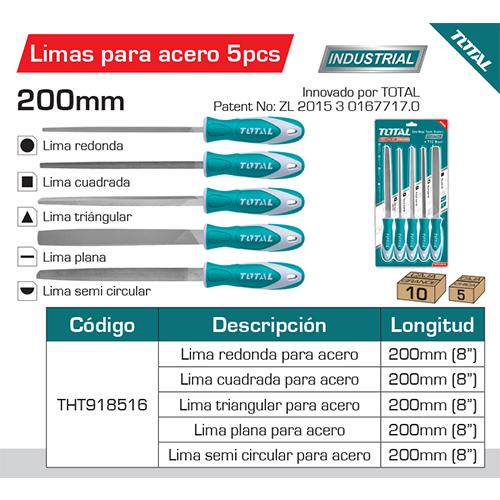 5 Pcs Kit De Limas De Acero Plana, Triangular, Redonda, Media Caña, Cuadrada.