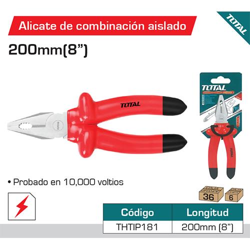 Alicate De Combinacion Aislado 8"/200Mm Cr-V. Probados En 10,000Voltios.