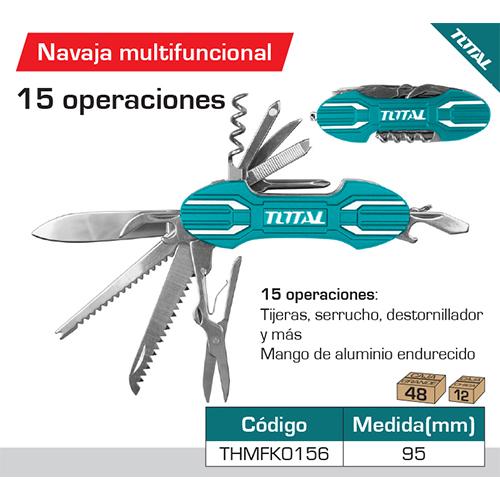 Navaja Multifuncional De 15 Operaciones Tijeras, Serrucho, Destornillador Y Mas, Mango De Aluminio