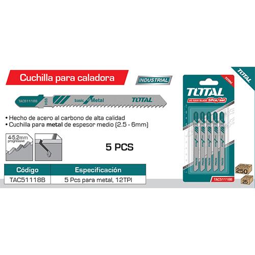 5Pza Cuchillas Caladora Para Metal  2.5-6.0 Mm . Largo 50Mm,Spaciado Dientes:1.9-2.3Mm.