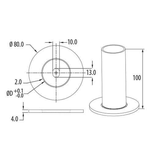 Base Para Barandas 1 1/2"X1.5Mm Con Perforacion En El Medio Satinado 304.Para Pegar Con EPC200