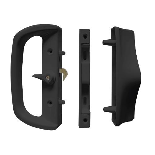 Cerradura-Tirador Negra Para Puertas Correderas De Aluminio. Con Cilindro Y 2 Llaves.