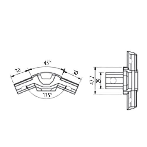 Esquinero De Vitrina A 135°. Para Sistema De Perfiles. Cromado.