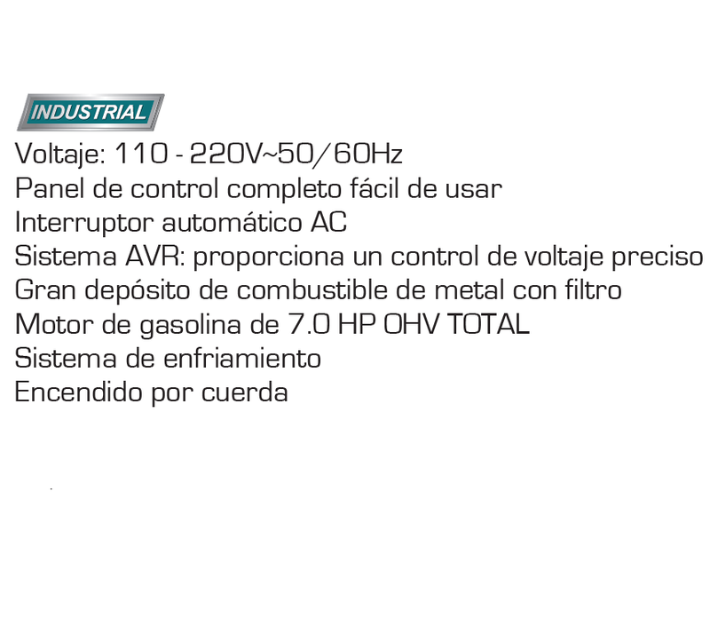 Generador Gasolina Total 110V-220V 60Hz 1PH. 3000 W (RPM):3600. Inicio De Cuerda. Motor De 4 Tiempos