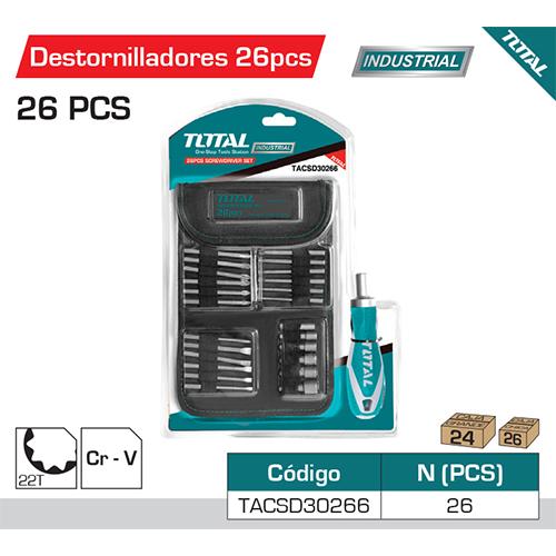 Juego 26Pza Destornillador Ratchet De Puntas.18Pcs 65Mm Bit 6Pcs Power Sleeve Material:CR-V