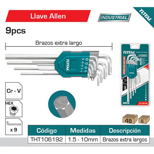 Juego 9Pza De Llave Allen Cr-V.1.5-10Mm Brazos Extra Largos.