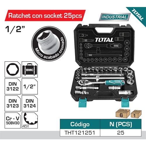 Juego De Ratchet Con Socket 1/2", 25 Pzas