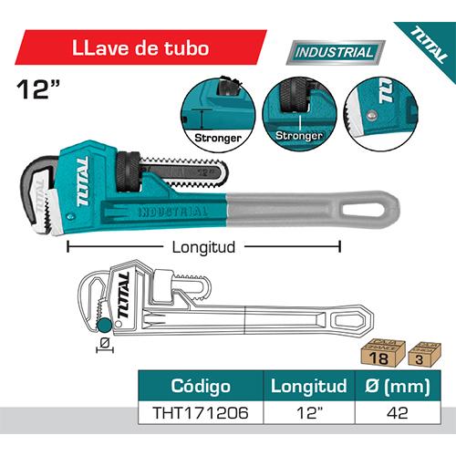 Llave De Tubo Forjada Acero Alta Calidad. Remache Sólido.Diámetro Max Sujeción: 42Mm. 12"(300Mm)