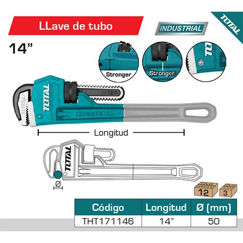 Llave De Tubo Forjada Acero Alta Calidad. Remache Sólido.Diámetro Max Sujeción: 50Mm. 14"(350Mm)