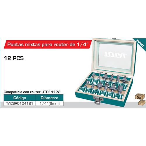 Maletin Mixto De 12 Pcs De Puntas Para Router De 1/4". Alta Calidad.