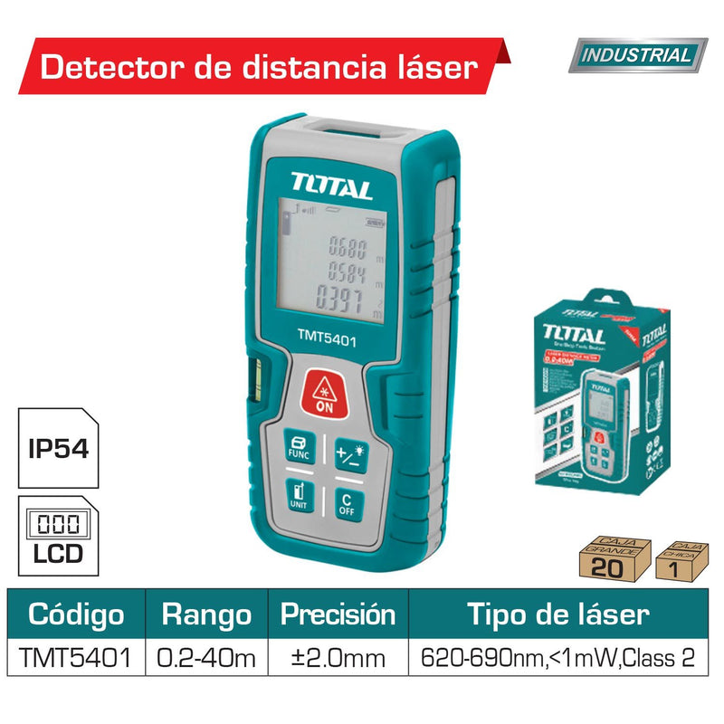 Medidor Laser Rango 0.05-60Mts.Exactitud ±2.0Mm. 620~690Nm, <1Mw  IP54.Baterias.AA