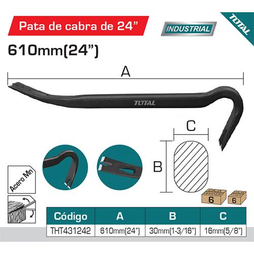 Pata De Cabra De 24"(610Mm)X1-3/16"(30Mm)X5/8"(16.0Mm) Vástago Oval Con Muesca (30°, 68°)