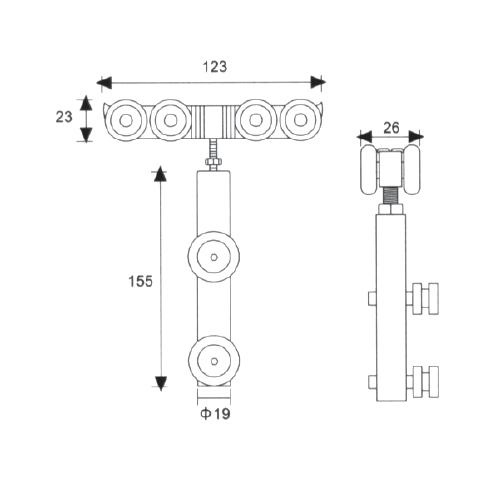 Rodachines Para Puertas De Vidrio 10-12Mm. Incluye 2 Rodach Y Acces.Sat 130Kg/Par. Riel TD-AL03