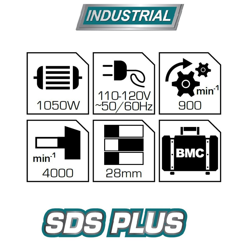 Rotomartillo 1050WSDSPLUS. Velocidad 900Rpm Tasa De Impacto4000bpm Calid. Indust.Viene Con Maletin,3