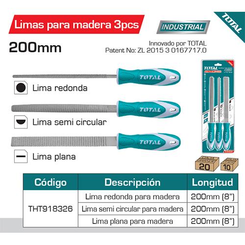 Set De 3 Limas  Para Madera. Plana , Redonda Y Media Caña. Largo 8"Mm. Acero T12.