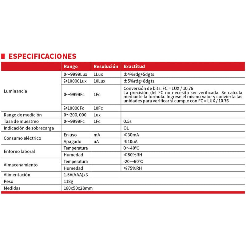 UNI-T UT383 Mini 200.000 LUX Luxómetro Digital Luminancia Lux Fc Prueba Max Min Iluminómetros Fotóme